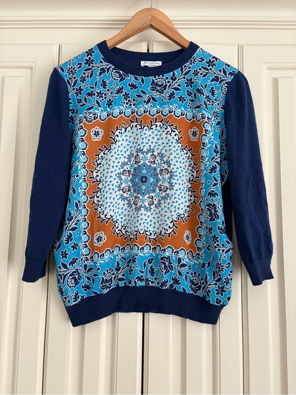 Anthropologie Current Air Wool Blend Floral Crew Neck Sweater Size Medium Artsy